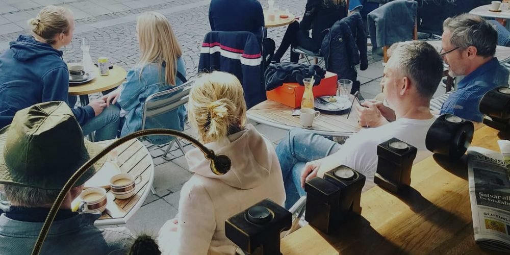 Customers enjoying fika outdoors